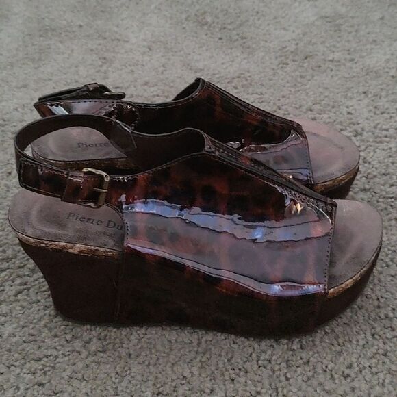 Pierre Dumas Brown Tortoise Hester Wedge Peep-Toe Sandal Sz 8 - Picture 5 of 9